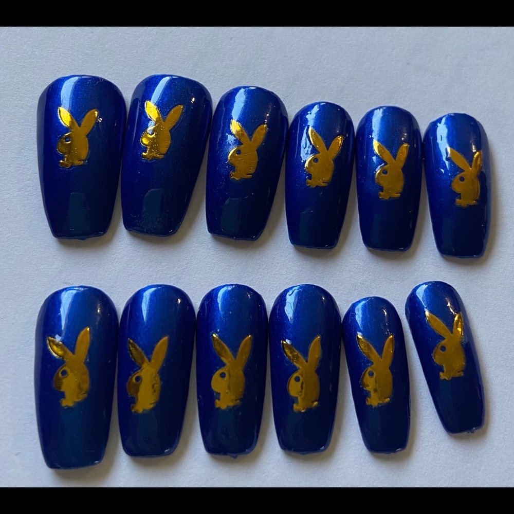 12pk Long Coffin Bunny Blues Nails